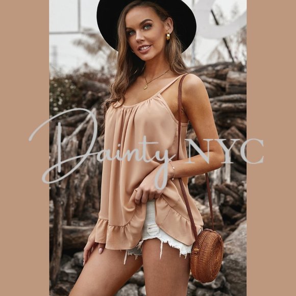 Loose Ruffle Spaghetti Strap Camisole Beige - Picture 3 of 9